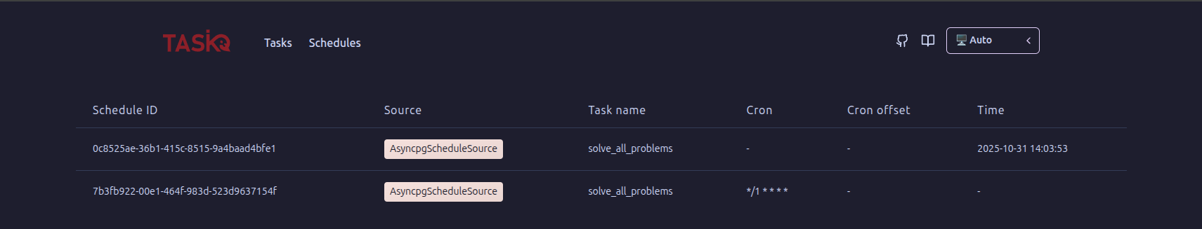 interface with task actions